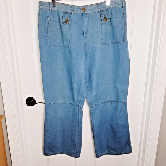 Forenza Denim - Vintage Forenza Jeans Womans 20 Blue Wide Leg Tab Patch Pockets Retro Boho 70s